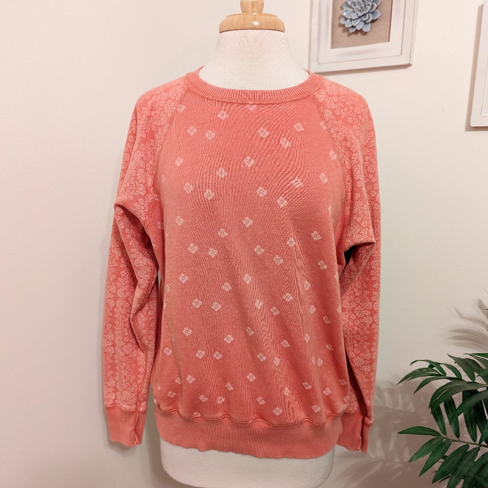 Aerie Floral Print Sweatshirt Crewneck Coral Pink Small